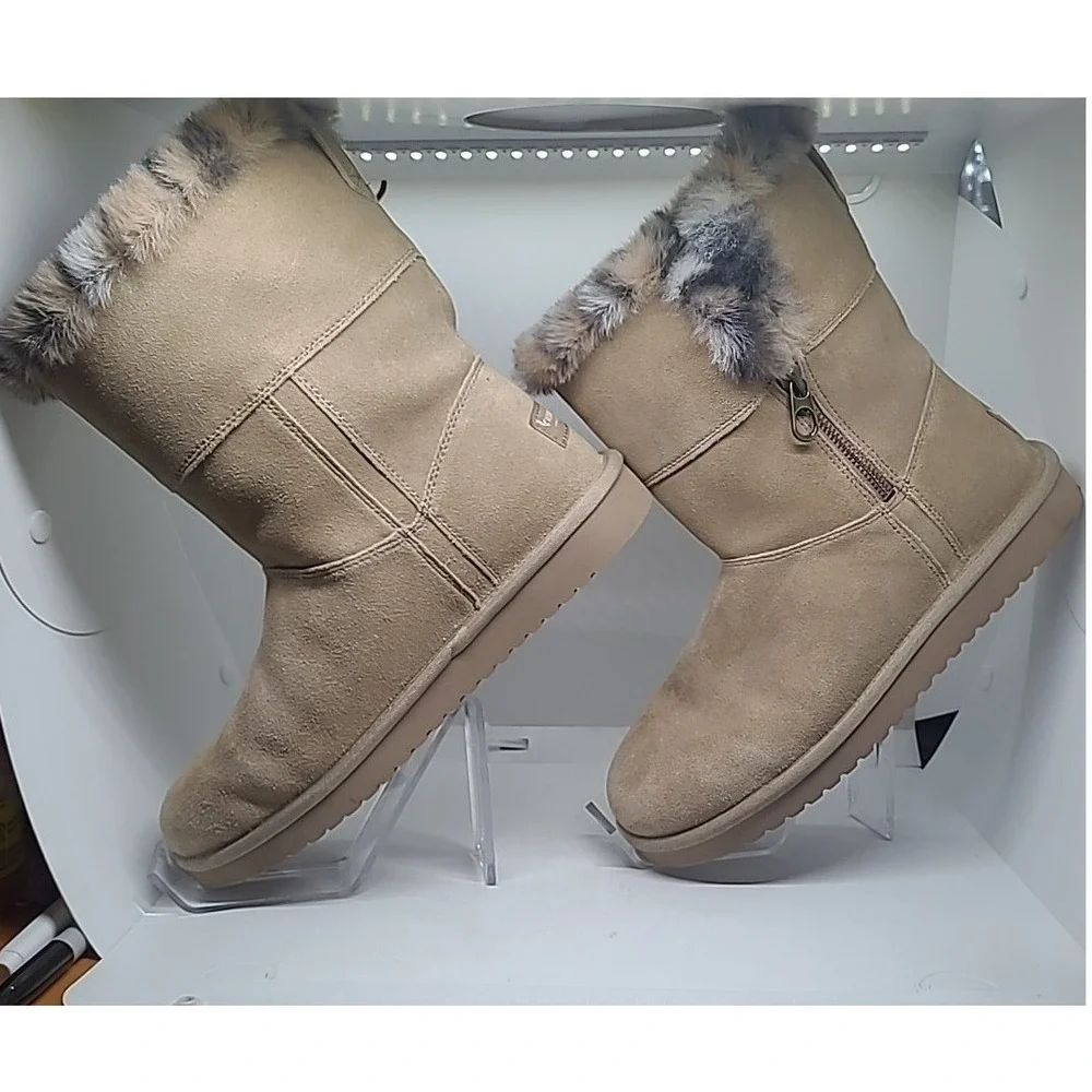 Koolaburra by UGG Victoria Short Boots Woman Size 8 Tan Leopard Faux Fur 1136011